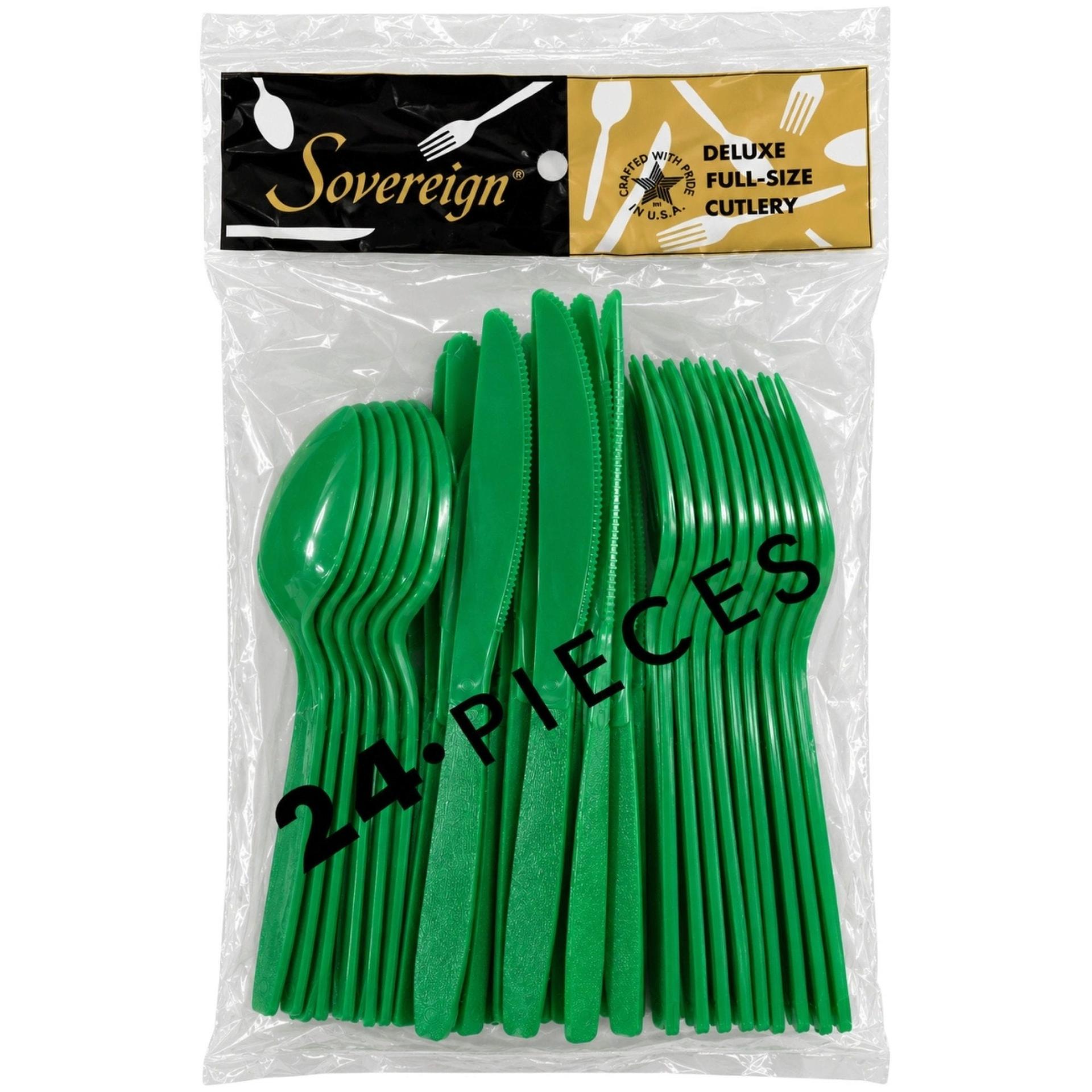 24 Pack Deluxe Full-size Cutlery Green Assorted Set image