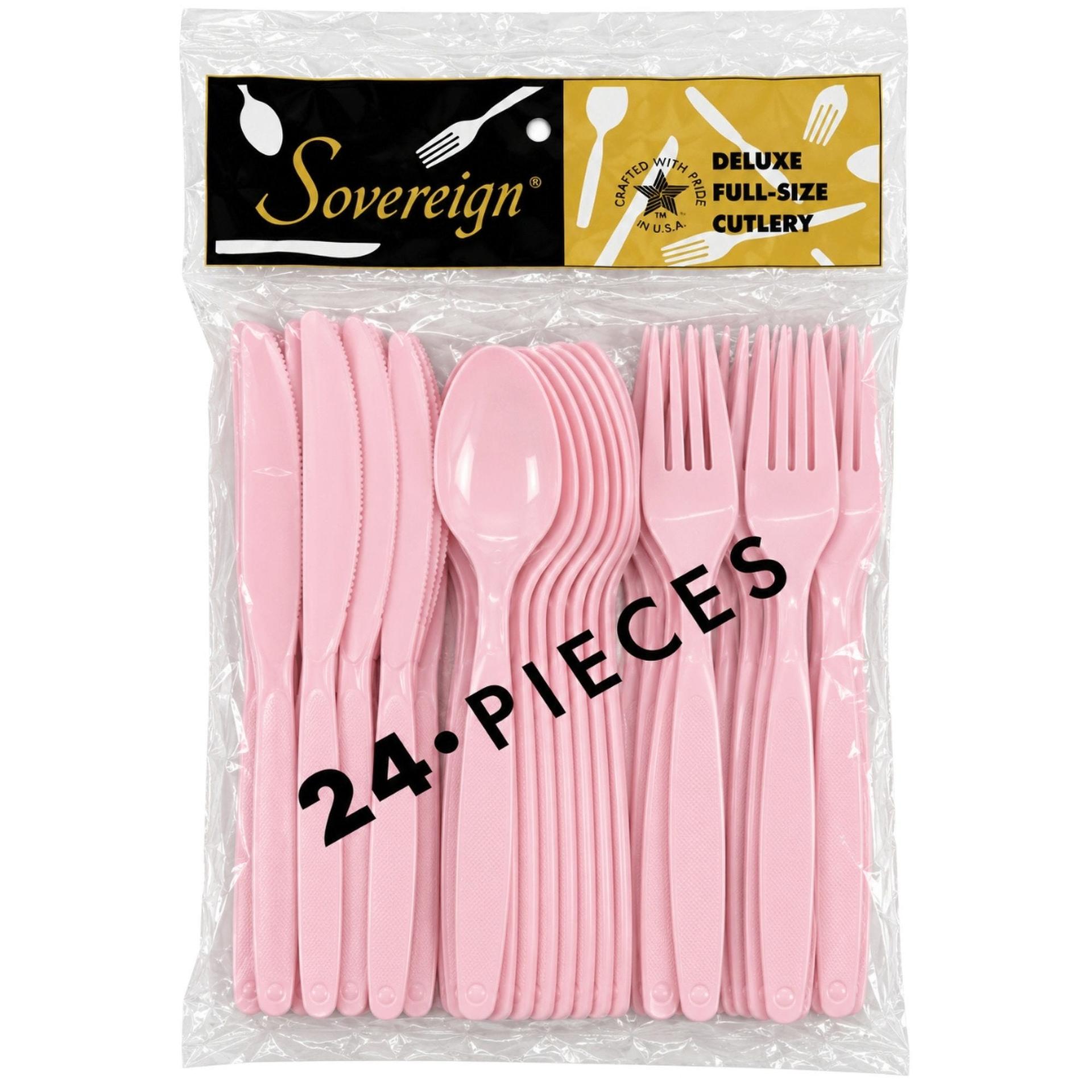 24 Pack Deluxe Full-size Cutlery Pink Assorted Set image
