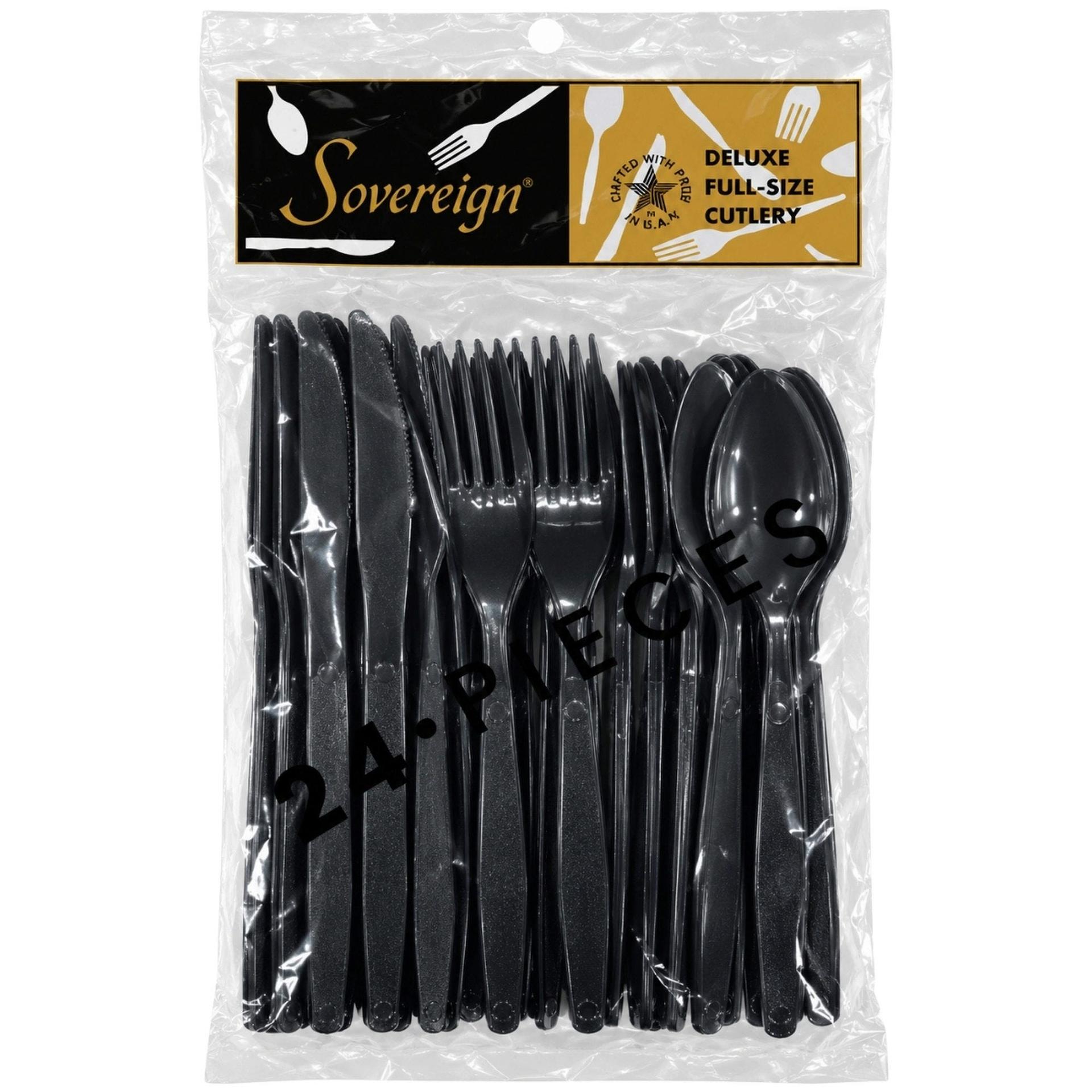 24 Pack Deluxe Full-size Cutlery Black Assorted Set image
