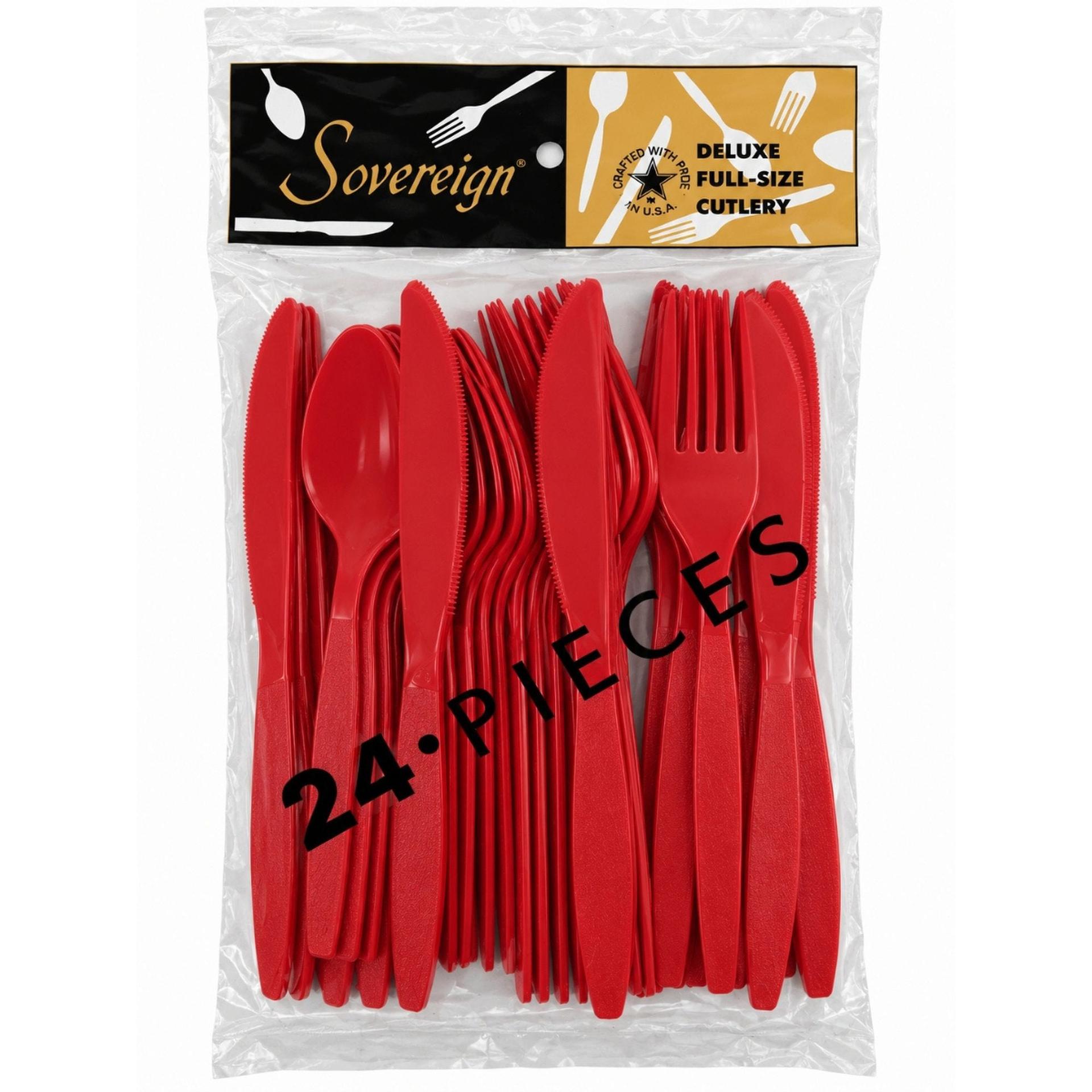 24 Pack Deluxe Full-size Cutlery Red Assorted Set image