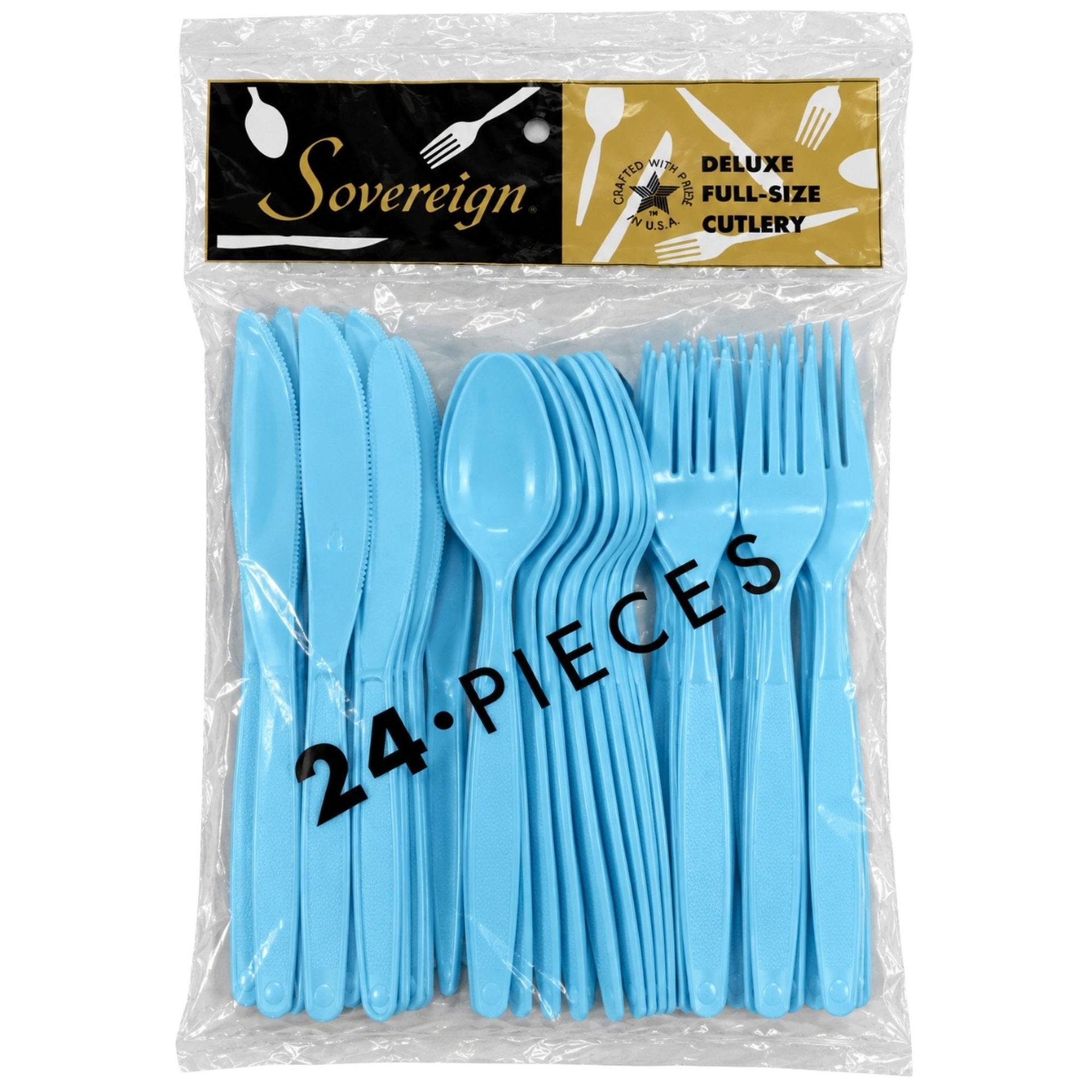24 Pack Deluxe Full-size Cutlery Light Blue Assorted Set image