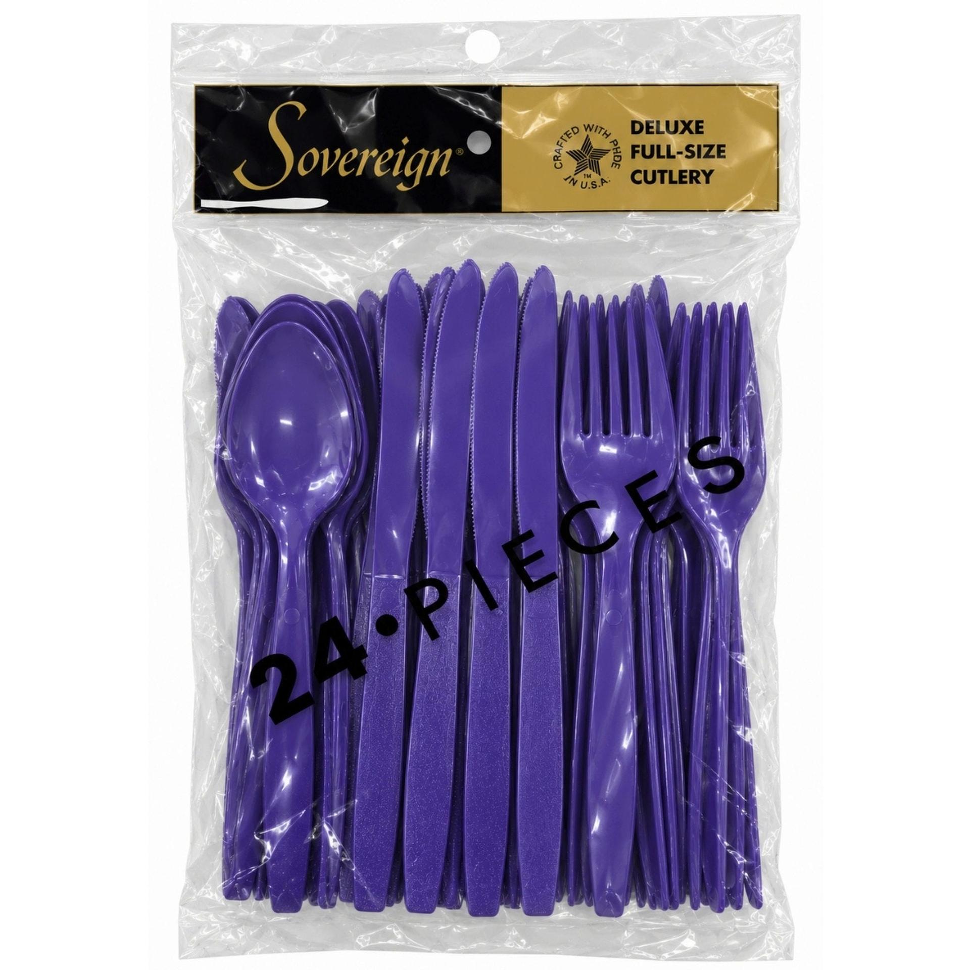 24 Pack Deluxe Full-size Cutlery Royal Purple Assorted Set image