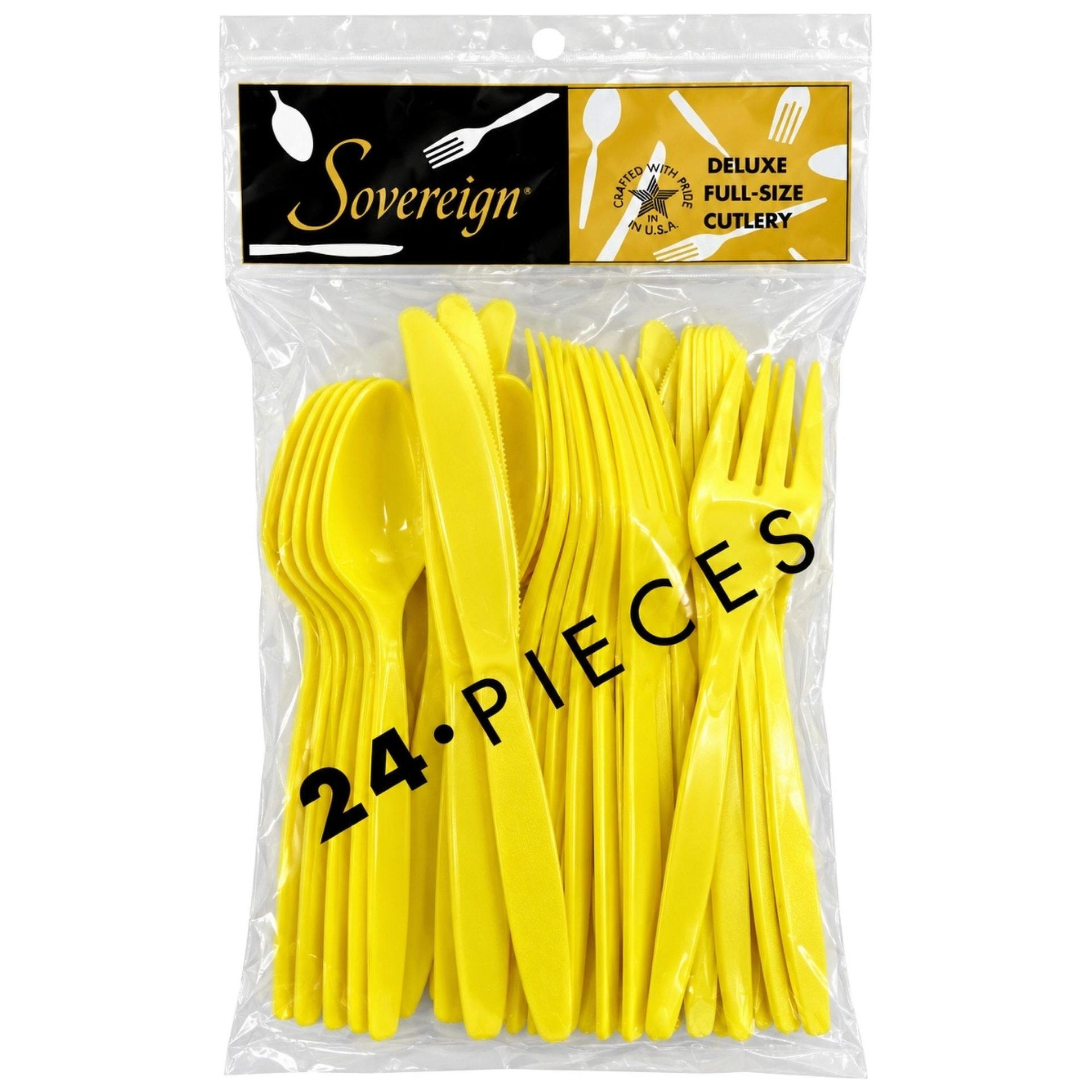 24 Pack Deluxe Full-size Cutlery Lemon Yellow Assorted Set image