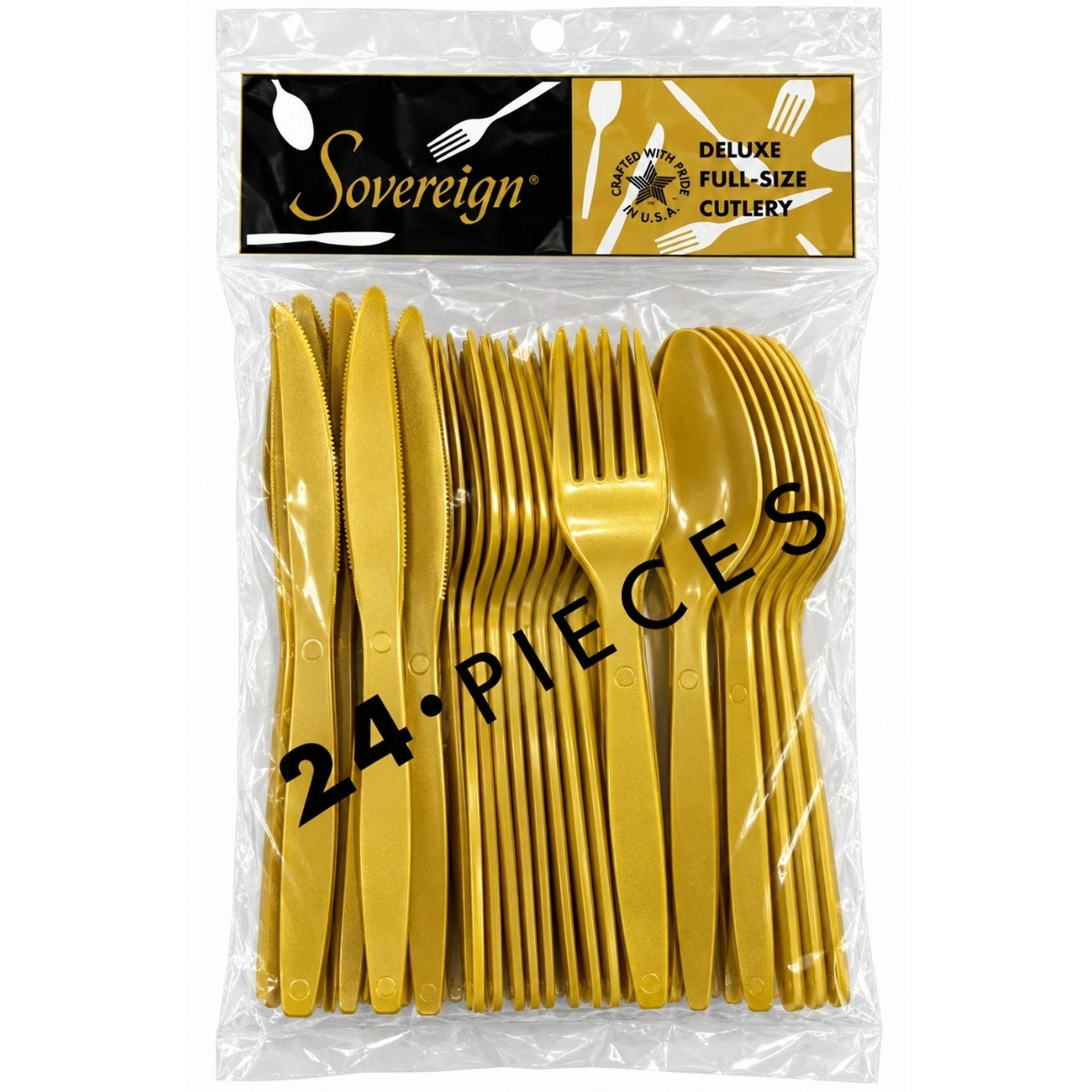 24 Pack Deluxe Full-size Cutlery Gold Assorted Set image