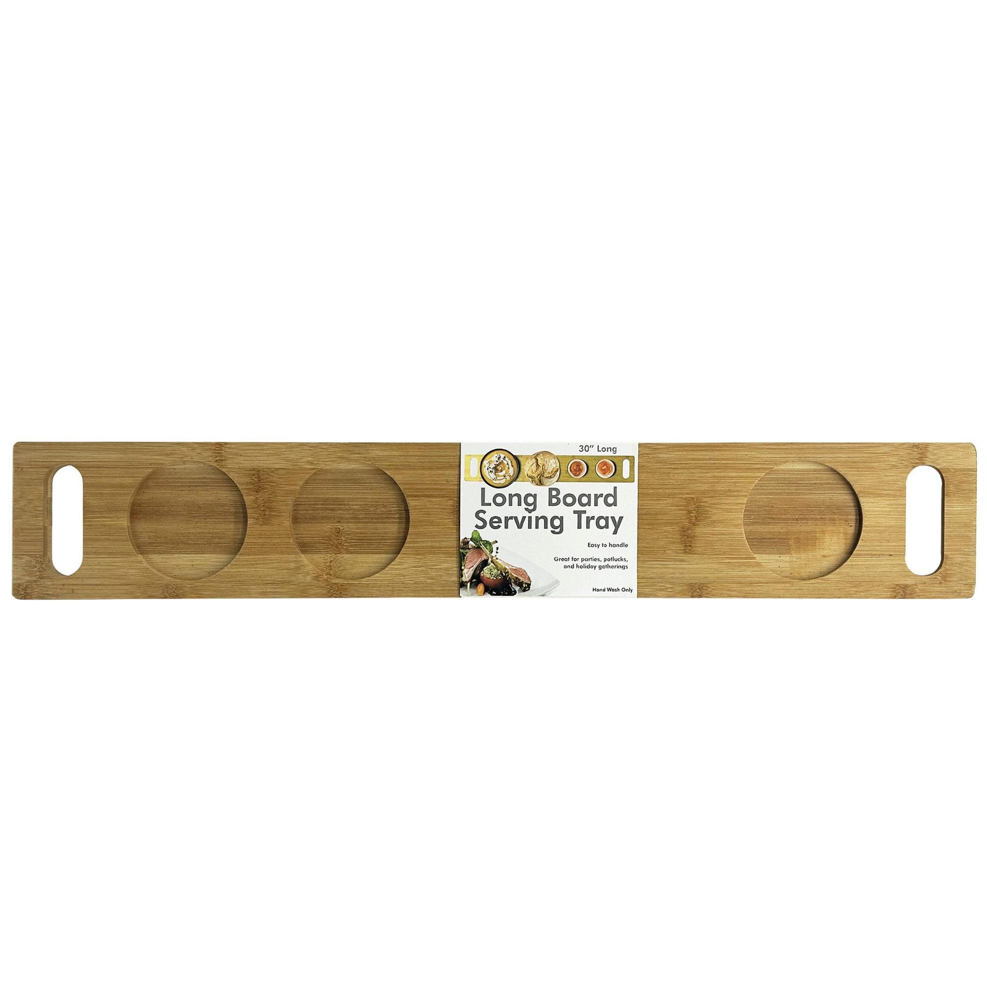 30" x 4.75" Bamboo Wood Serving Plank with Handles and Dish Slots image