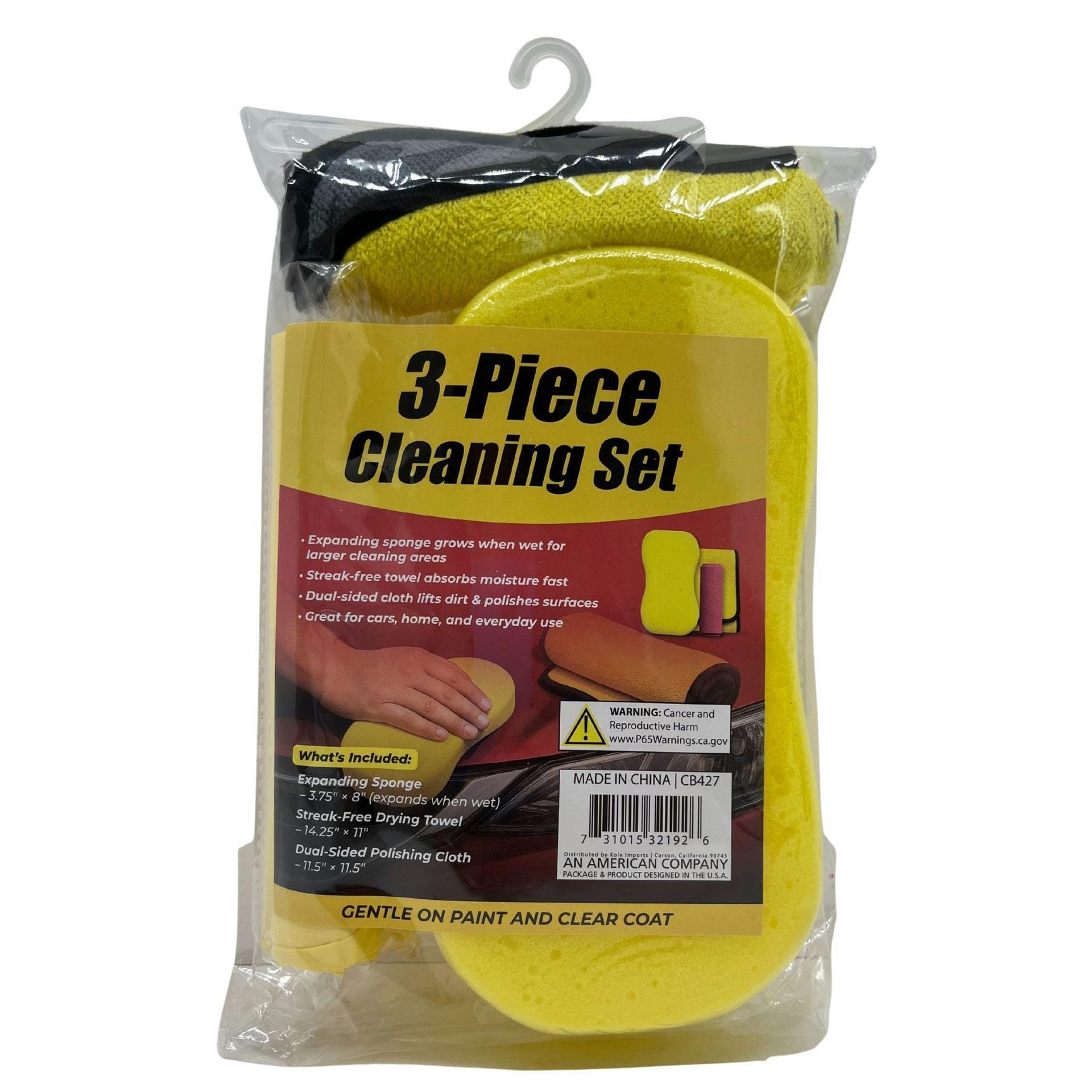 3-Piece Car Auto Cleaning Set with Expanding Sponge, Towel and Drying Cloth image