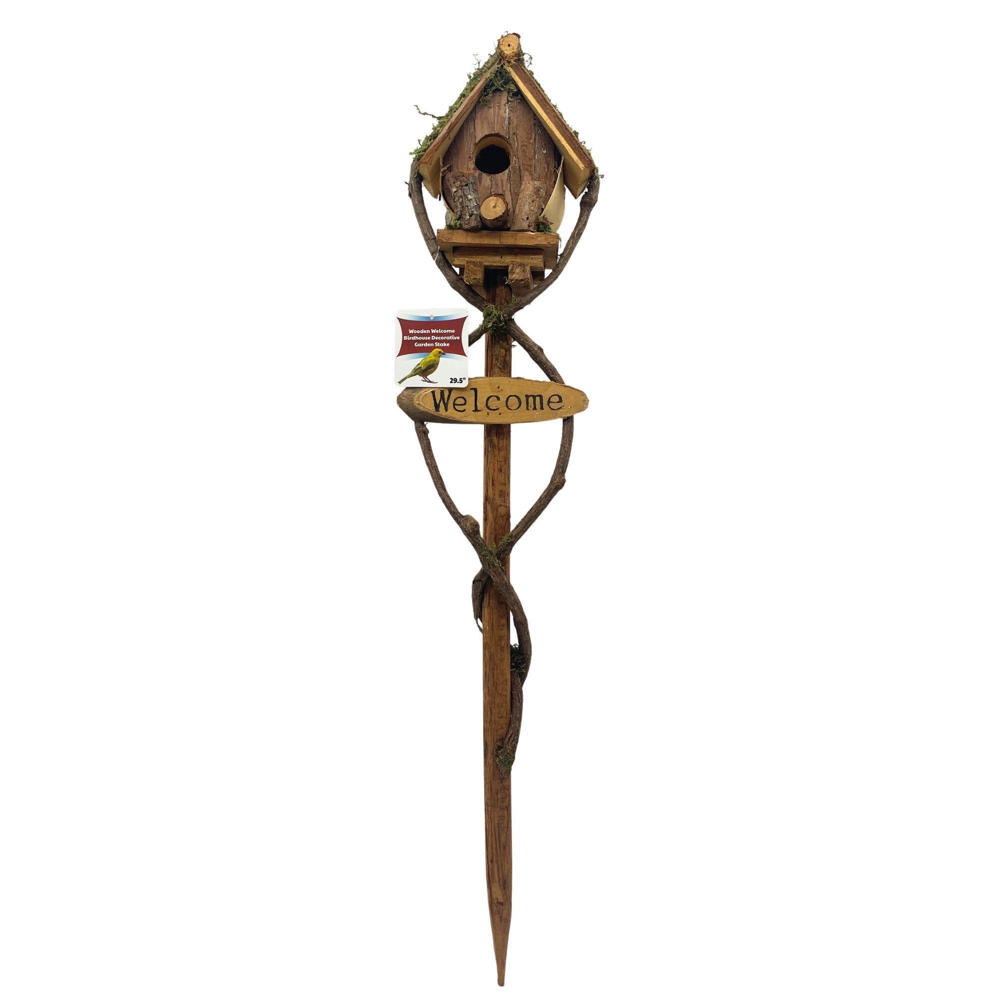 Wooden Welcome Birdhouse Decorative Garden Stake image