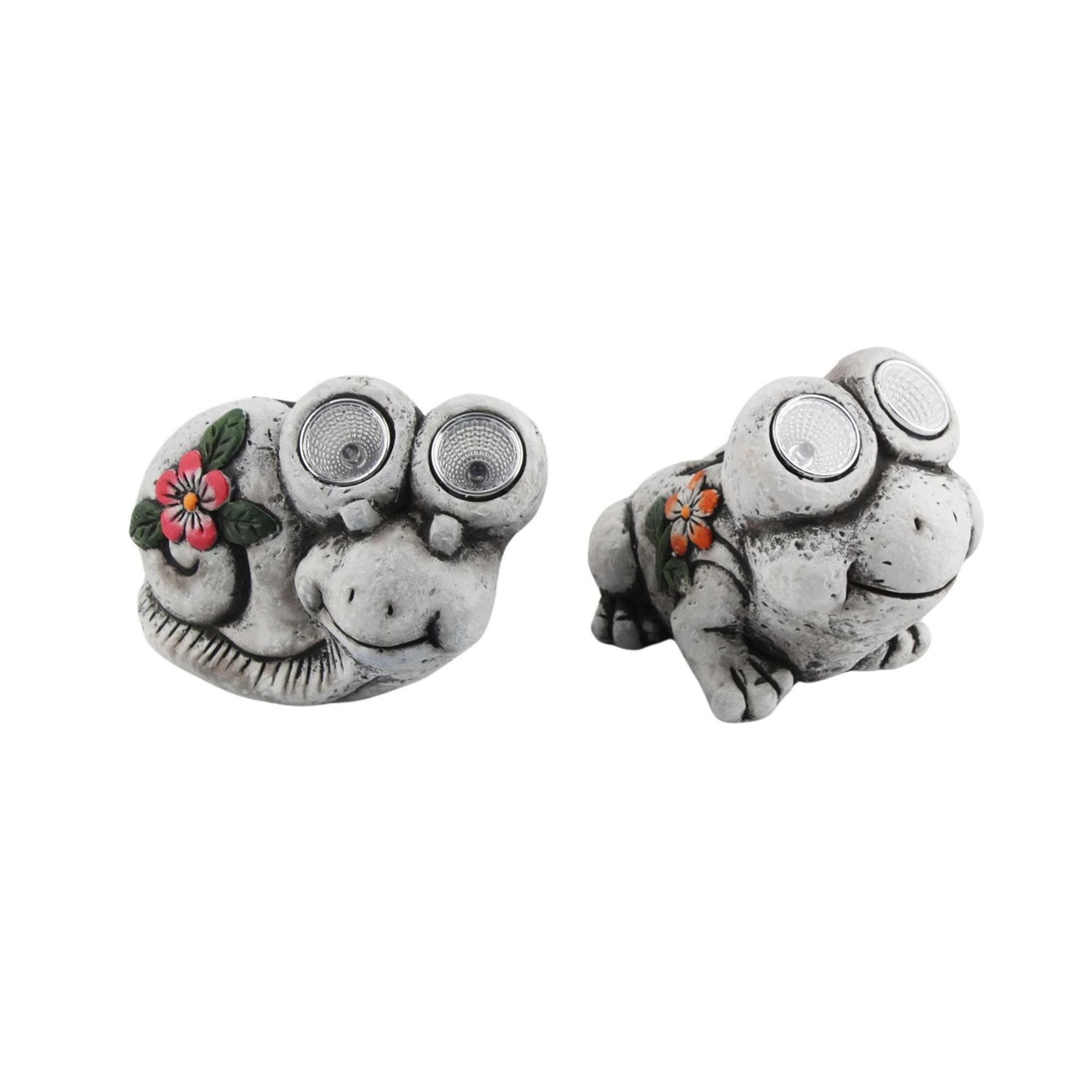 Solar Powered Cement Garden Frog with LED Eyes Outdoor Yard Decor image