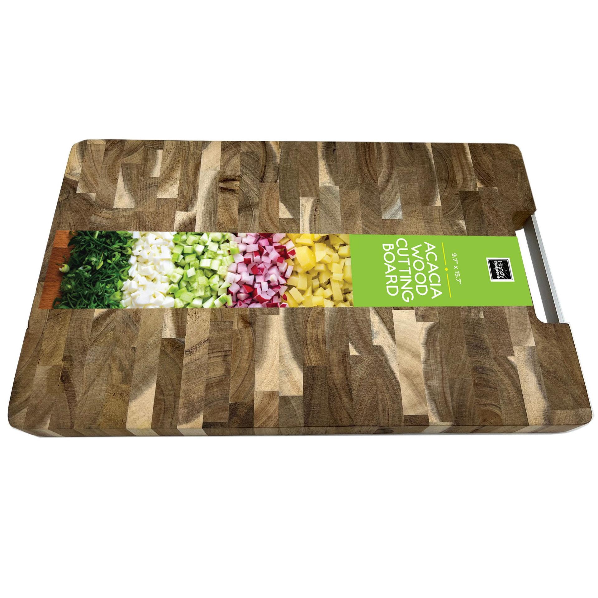 Acacia Wood End Grain Kitchen Chopping Block Cutting Board with Metal Handle image