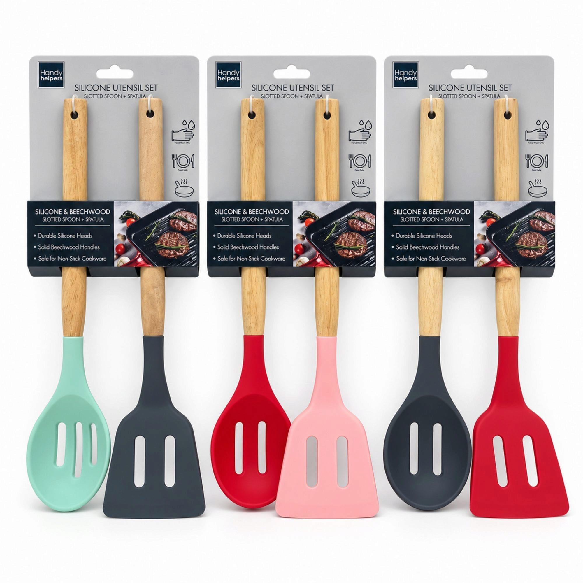 2 Piece Silicone Kitchen Utensil Set with Wood Handles image