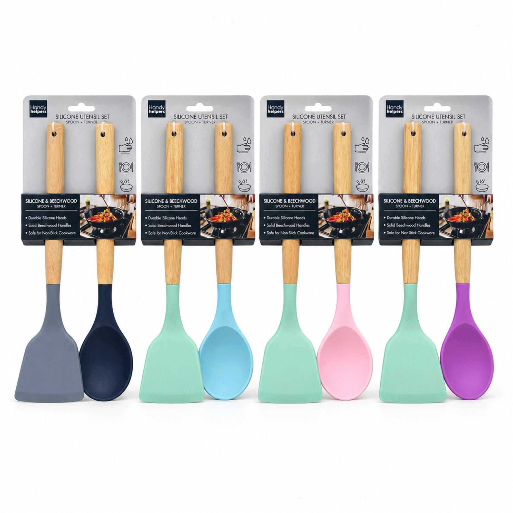 2 Piece Silicone Kitchen Utensil Set with Wood Handles Spoon and Turner image