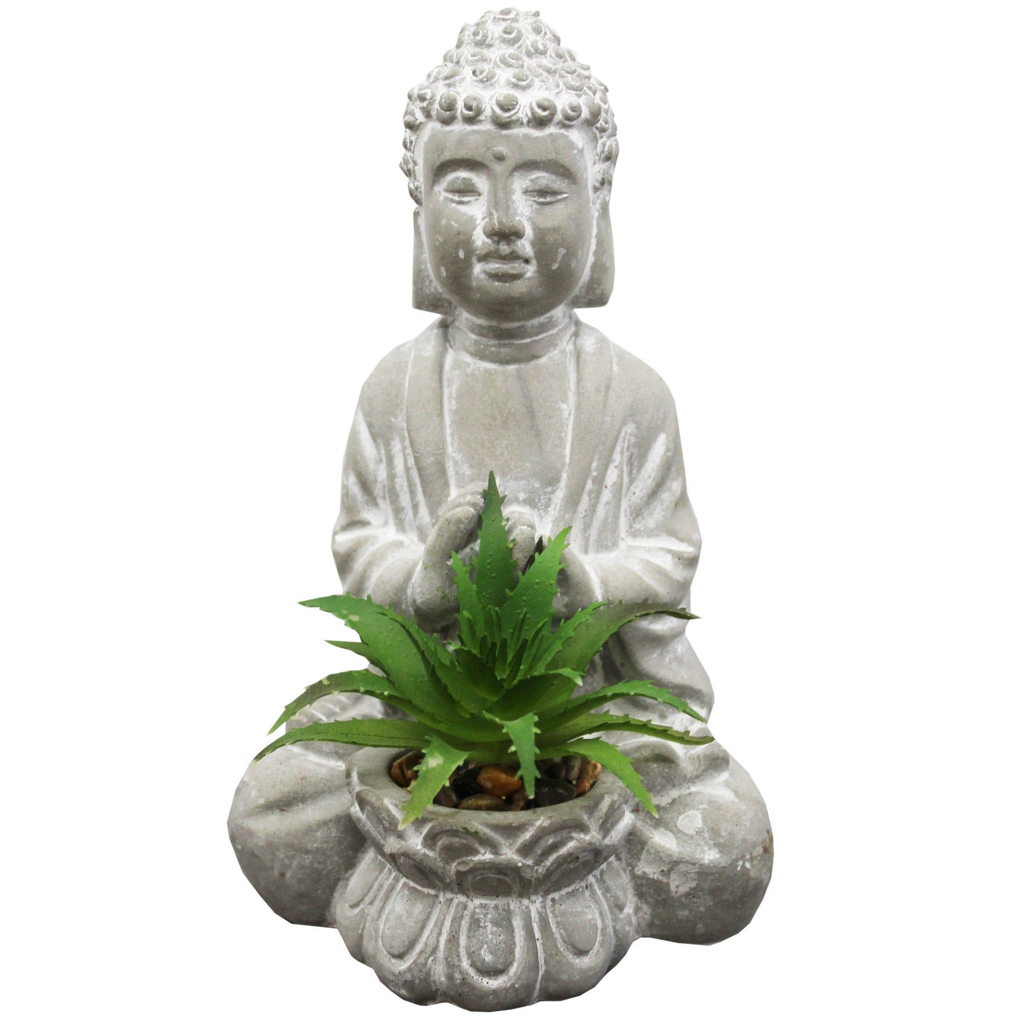 6" Tall Decorative Buddha Statue with Fake Plants and Rocks image