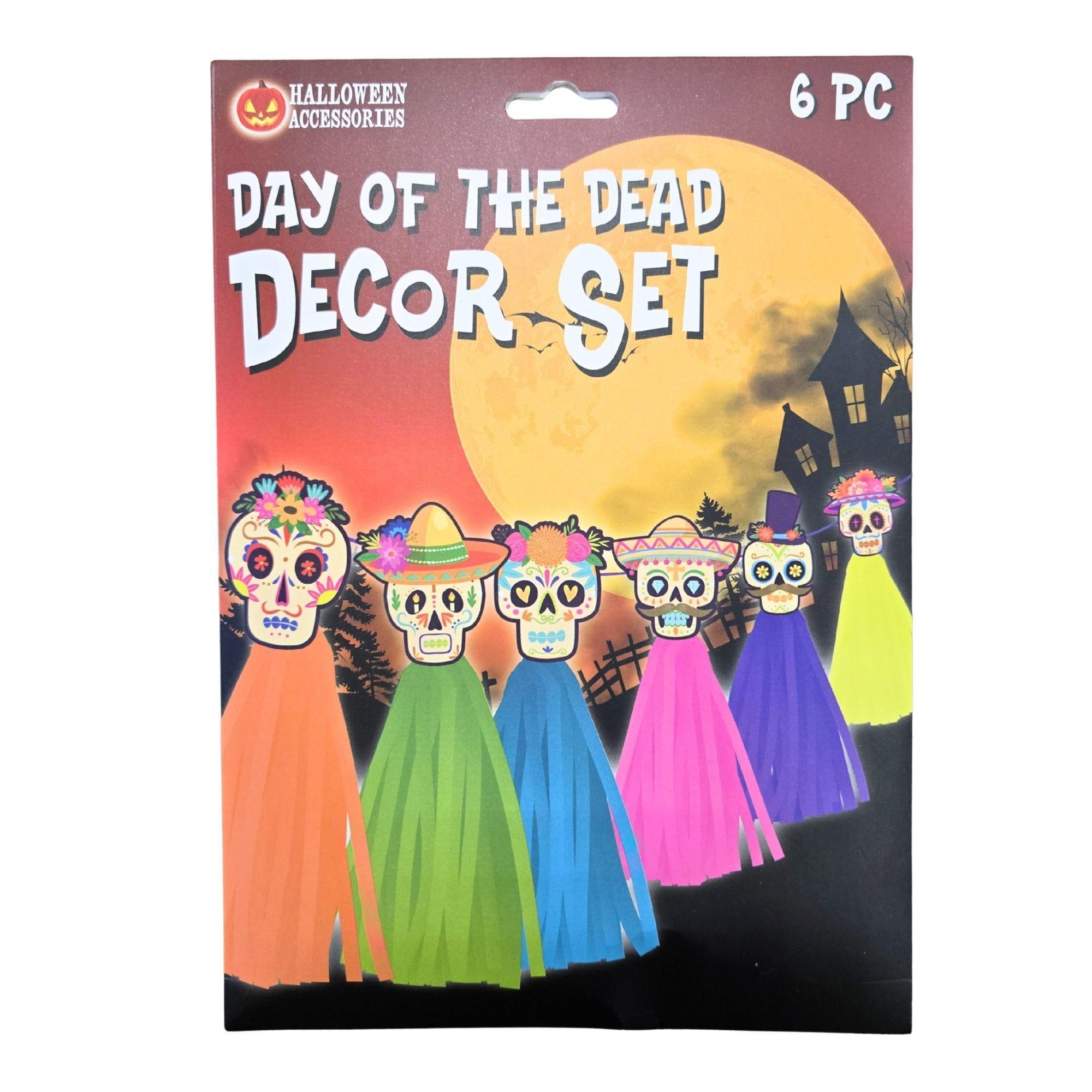 6 Piece Colorful Hanging Skeleton Honeycomb Paper Day of the Dead Decorations Set image