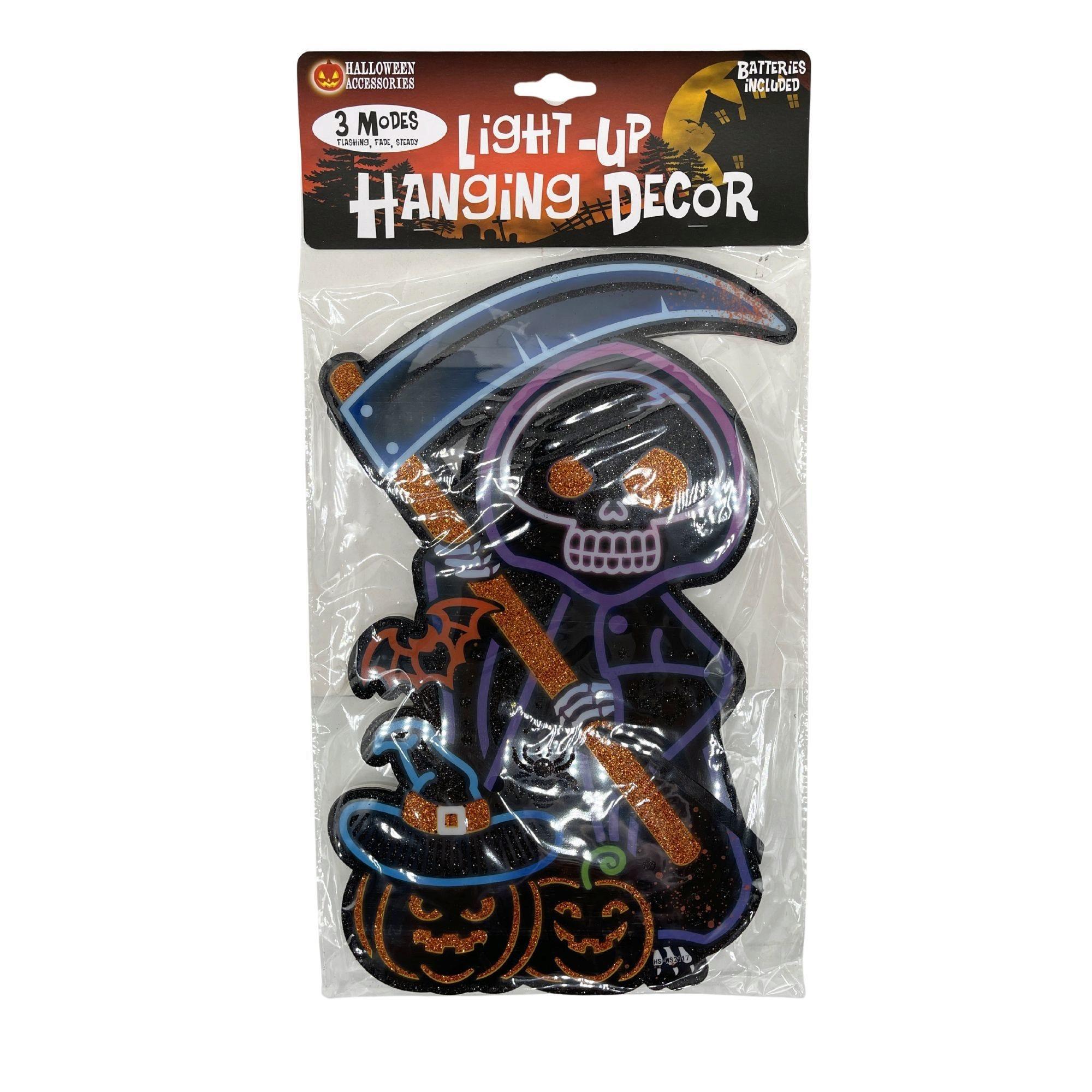LED Light-Up Grim Reaper with Scythe and Pumpkins Core Board LED Light-Up Hanging Party Decor
