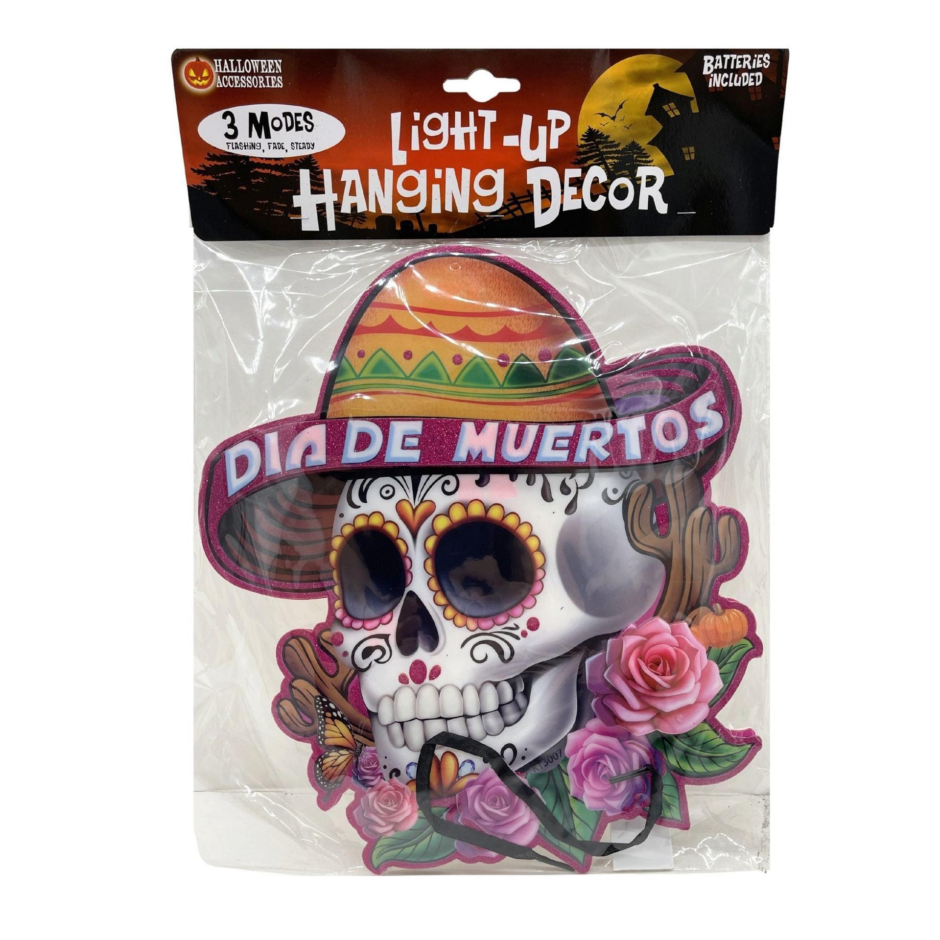 Sugar Skull with Sombrero LED Light-Up Dia de Muertos Hanging Core Board Decor image