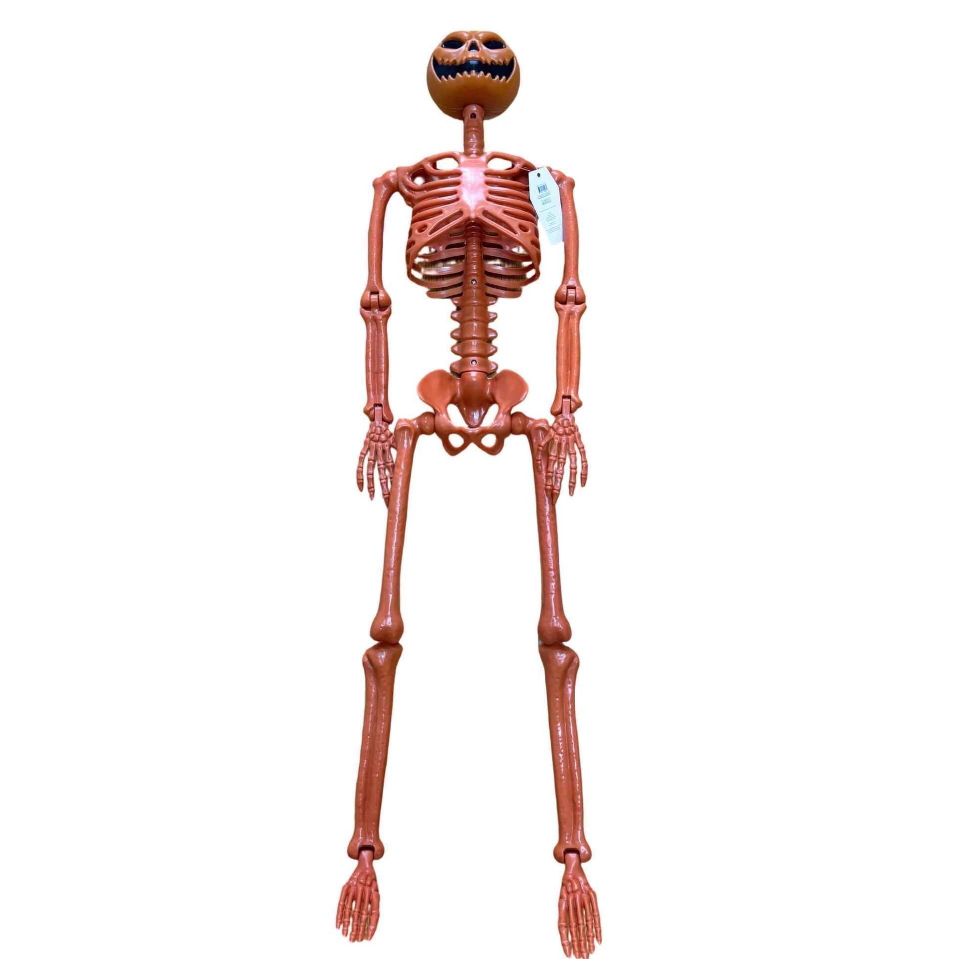 Large Poseable Standing Pumpkin Head Skeleton Halloween Prop Decoration image