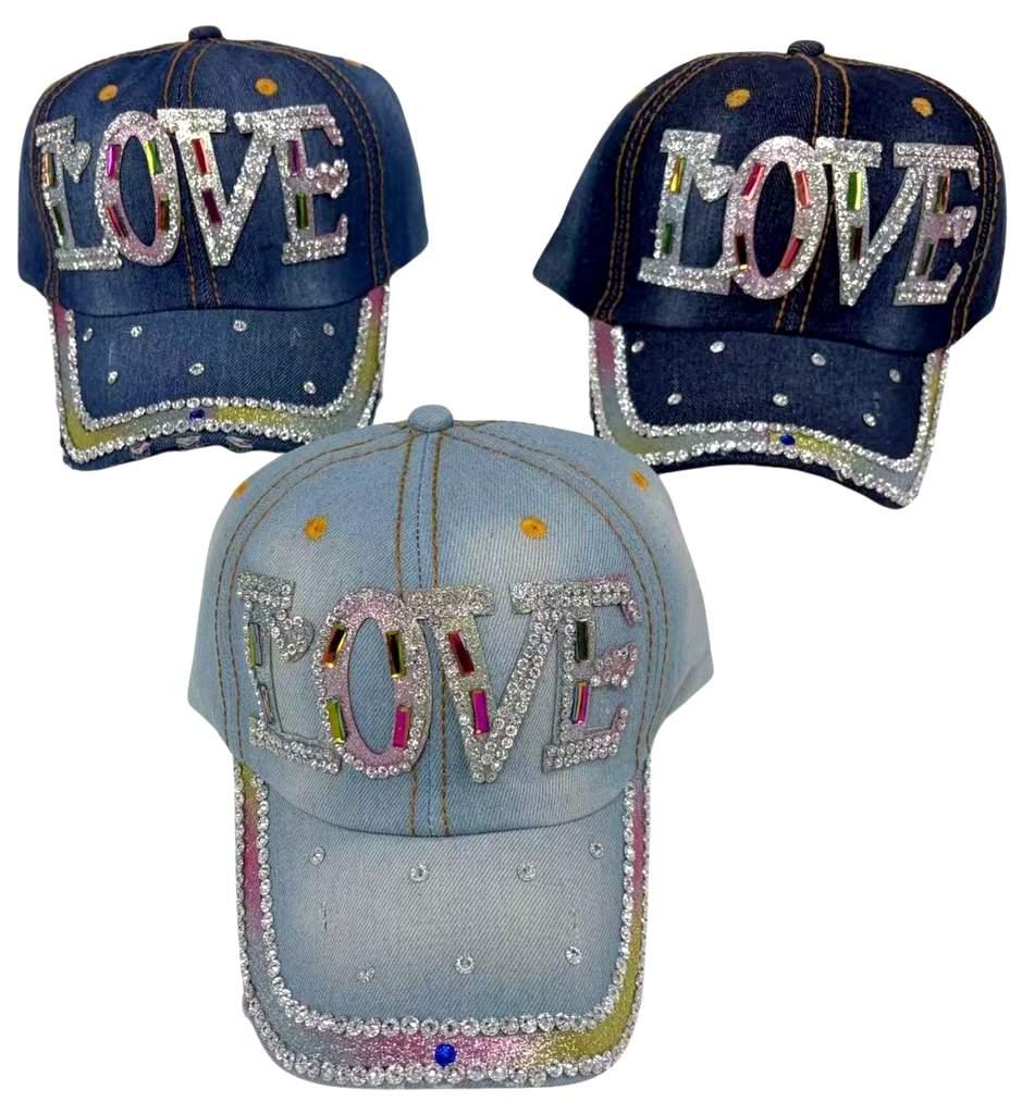 Jean Color Baseball Cap/Hat "Rhinestone LOVE"
