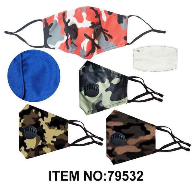 Camo Style Cloth Masks With Valve - Assorted Colors image