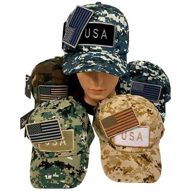 Wholesale Camo Hat with Detachable Flag Patch [USA] image