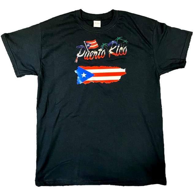 Puerto Rico Flag Island T-Shirts - Black M/L/XL image