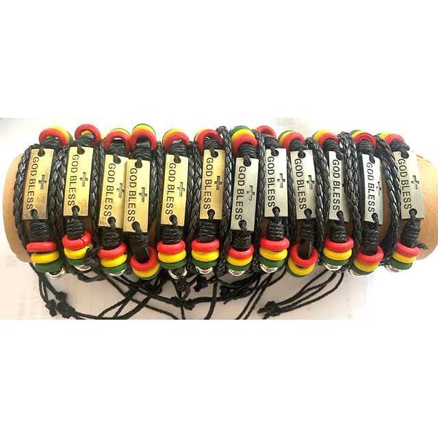 "God Bless" Faux Leather Bracelets - Gold & Silver image