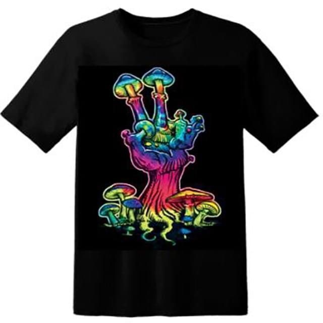 Neon Peace Sign Mushroom T-Shirts - Black M/L/XL image