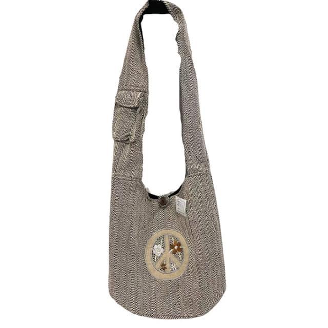 Handmade Heavy Canvas Hobo Bags - Peace Sign With Flowers image