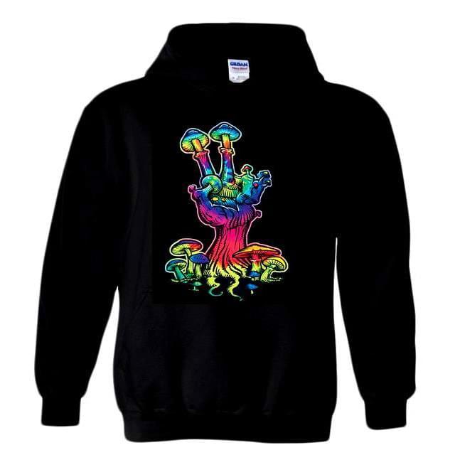 Colorful Neon Peace Sign Mushroom Hoodies - Black XXL image