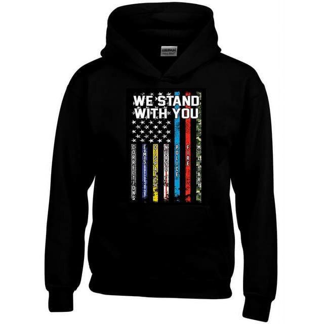 "We Stand With You" Colorful USA Flag Hoodies - Black XXL