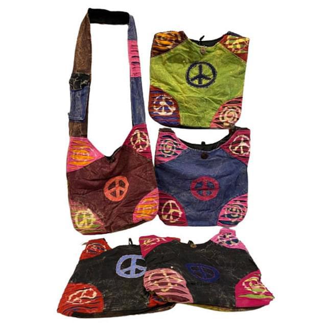 Handmade Razor-Cut Patchwork Hobo Bags - Peace Sign Theme image