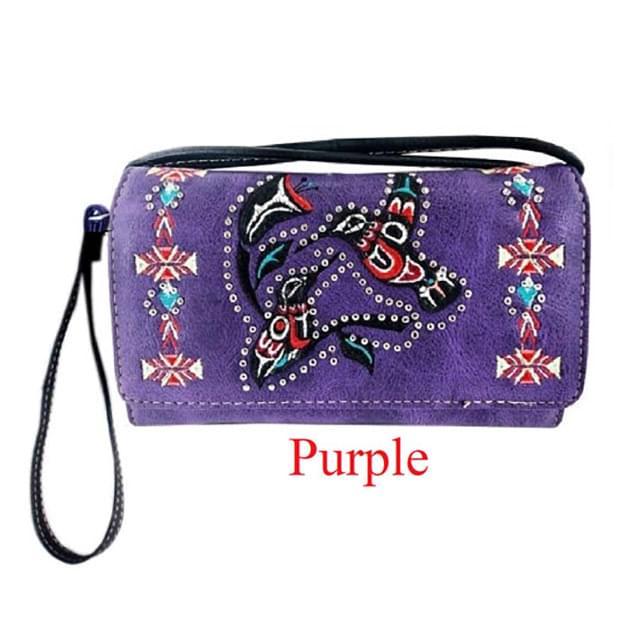 Hummingbird Aztec Pattern Western Wallet - Purple