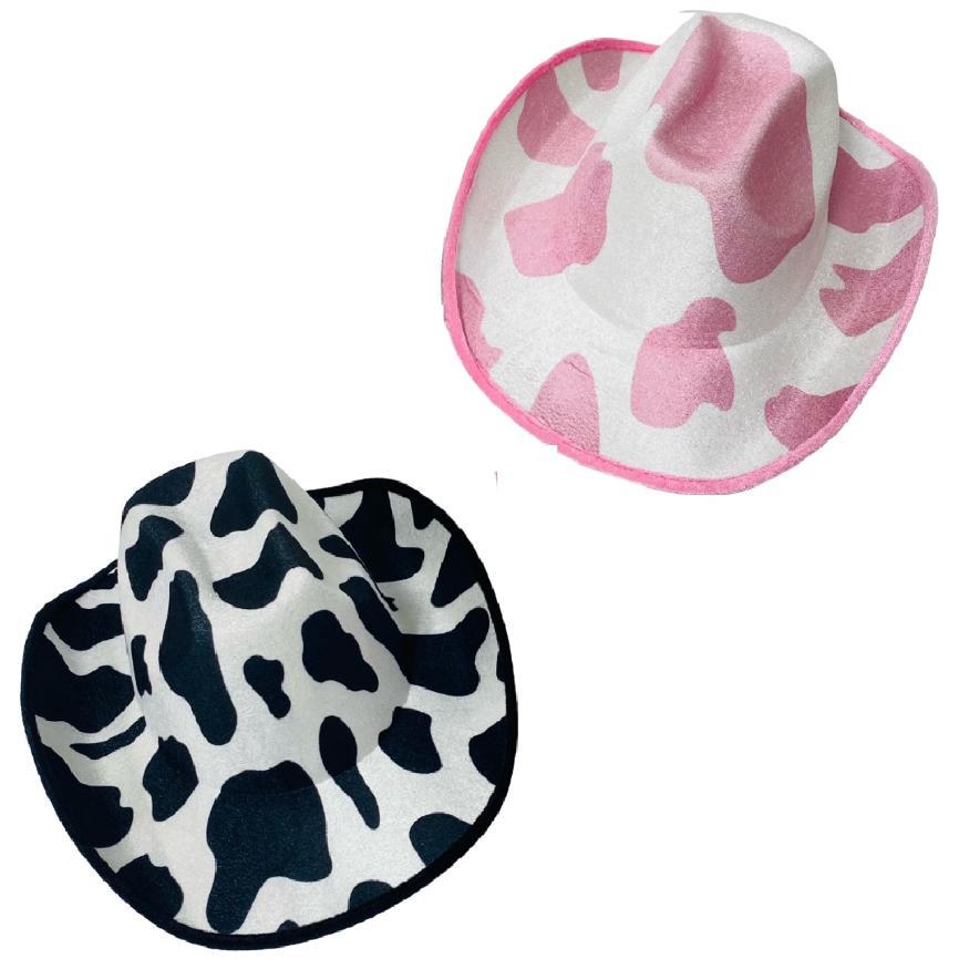 Cow Print Felt Cowboy Hats - Black and Pink image