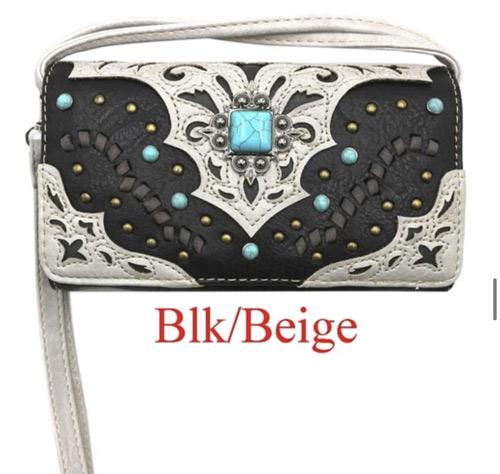 Western Turquoise Concho Fashion Wallet - Black & Beige image