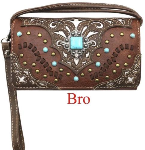 Western Turquoise Concho Fashion Wallet - Brown image