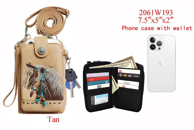 Horse Embroidery Western Phone Wallet - Tan image