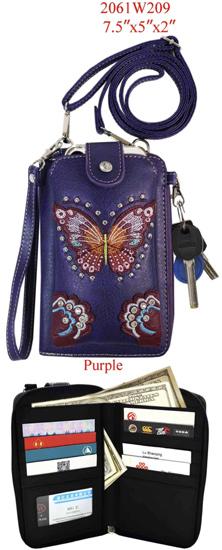 Wholesale Butterfly Embroidered Crossbody Phone Purse with Wallet - Purple image