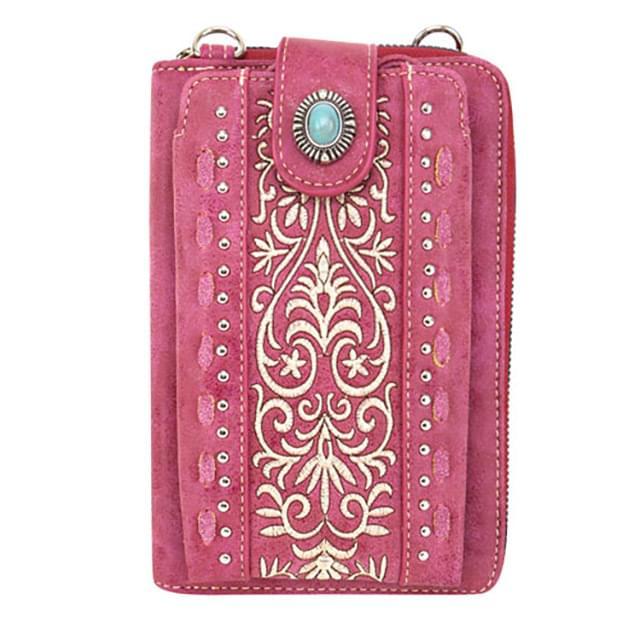 Embroidered Scroll Collection Phone Wallet/Crossbody - Pink image