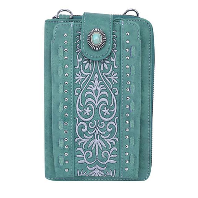 Embroidered Scroll Collection Phone Wallet/Crossbody - Turquoise image