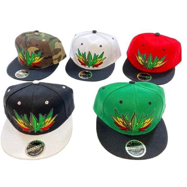 Triple Marijuana Leaves Flat Bill Snapback Baseball Hats/Caps image