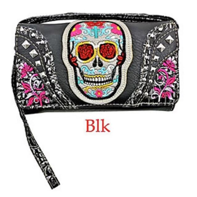 Studded Sugar Skull Wallet - Black
