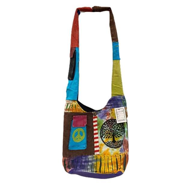 Handmade Razor-Cut Patchwork Hobo Bags With Front Pocket - Tree Of Life & Peace Sign image