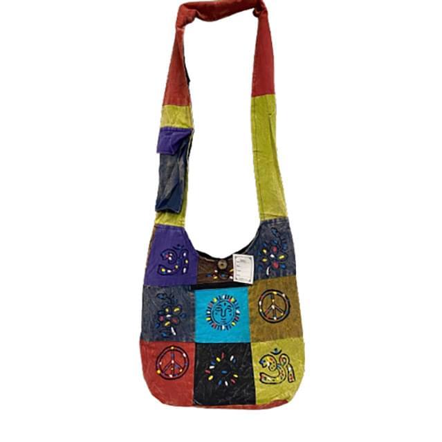 Handmade Patchwork Hobo Bags With Zipper Pocket - Peace Sign Theme image