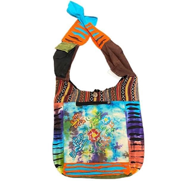 Handmade Razor-Cut Hobo Bags With Front Zipper Pocket - Tie Dye Butterfly Flower Bird image