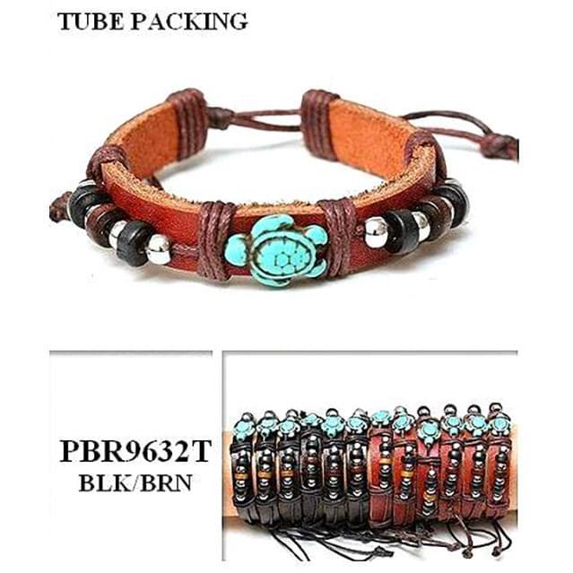 Turquoise Turtle Leather Bracelets - Black & Brown image