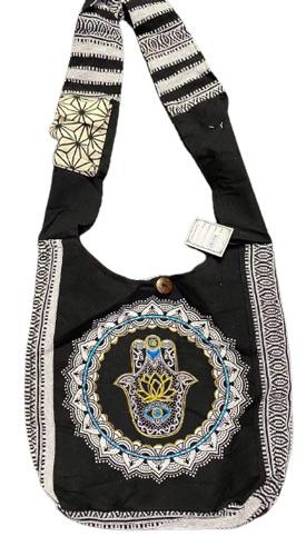 Nepal Handmade Hemp/Cotton Hobo Bags - Hamsa Hand With Evil Eye image
