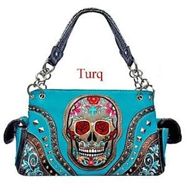 Western Skull Embroidery Purse - Turquoise image