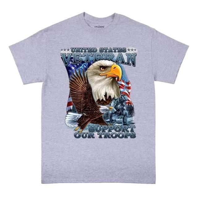 "United States Veteran - Support Our Troops" Patriotic T-Shirts - Sport Gray M/L/XL image