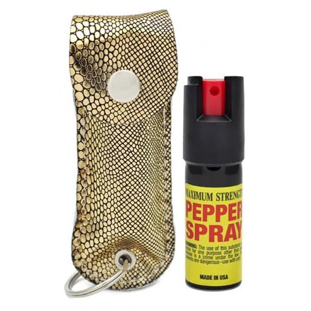 Golden Glitter Cheetah Keychain Pepper Spray - 0.5 oz
