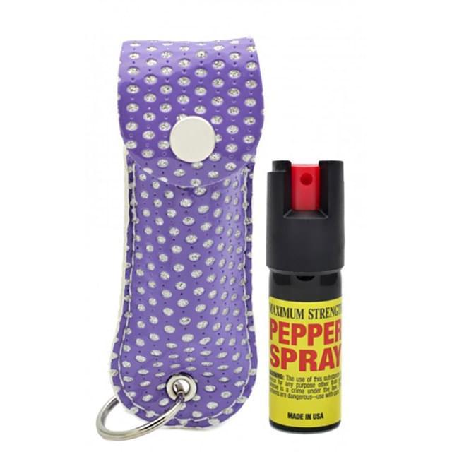 Purple Bling Cheetah Keychain Pepper Spray - 0.5 oz