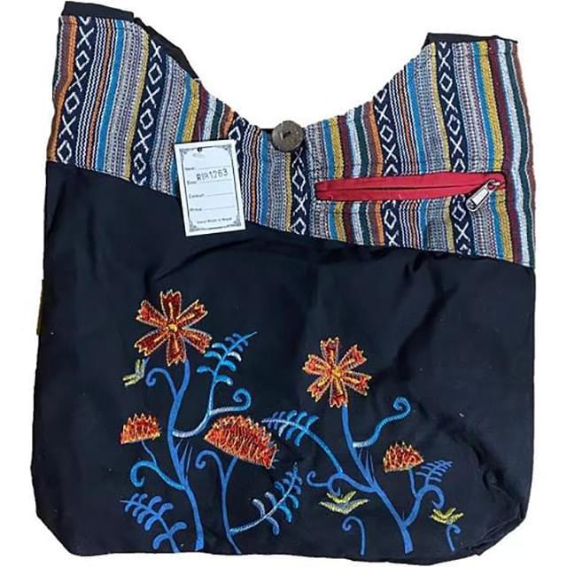 Handmade Hobo Bags With Front Pocket - Embroidered Flower Design image